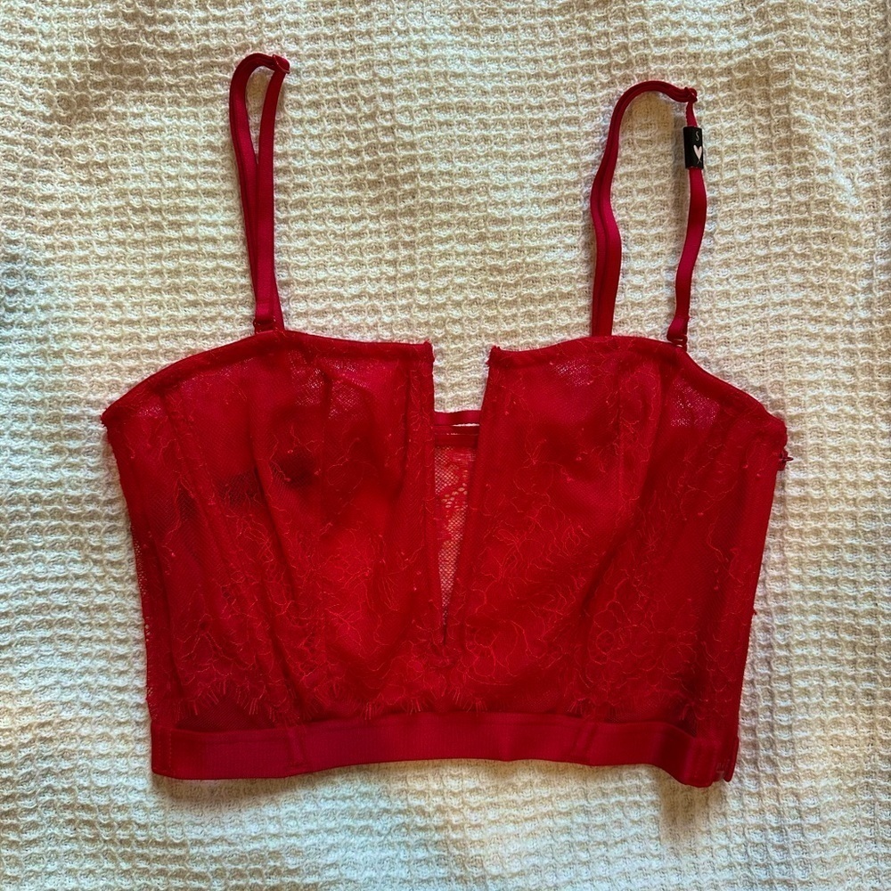NWT New Victorias Secret Sexy Long Line V Neck Red Corset Bra Bralette sz small